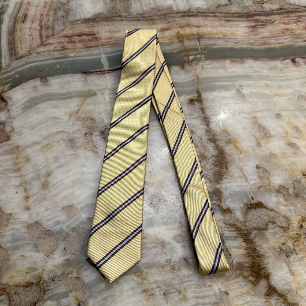 Beckett England Yellow Brown Blue Repp Stripe Silk Mens Neck Tie